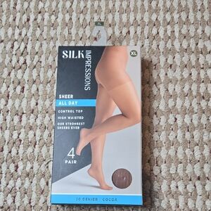 Silk Impressions Sheer All Day 20 Denier Cocoa 4 Pairs XL Panty Hose Tights